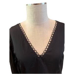 EXPRESS Black Smocked Back Puff Sleeve Blouse XL V-Neck Boho Top Chic